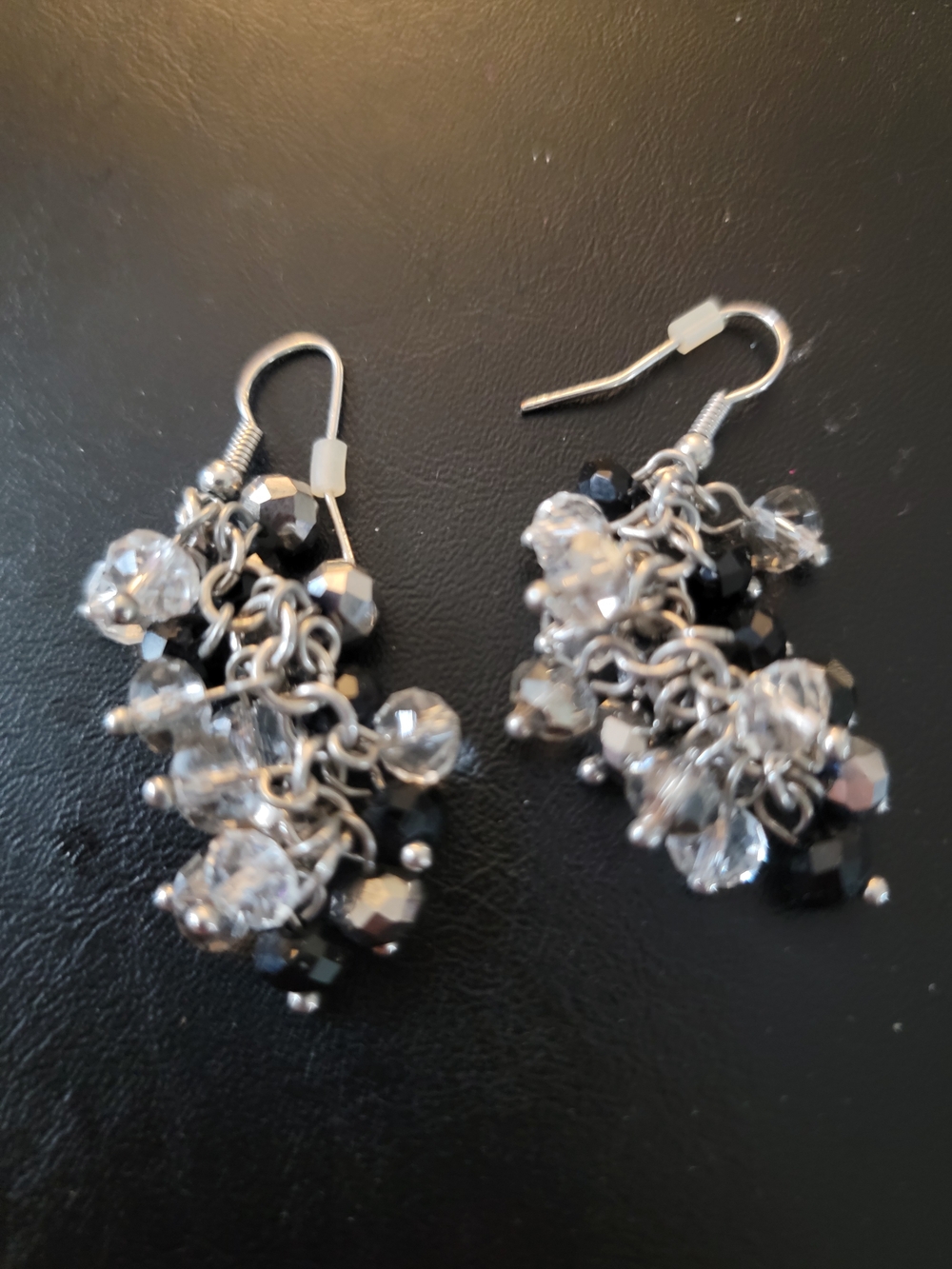 Chico's Black and Clear Crystal Cluster Dangle Earrings